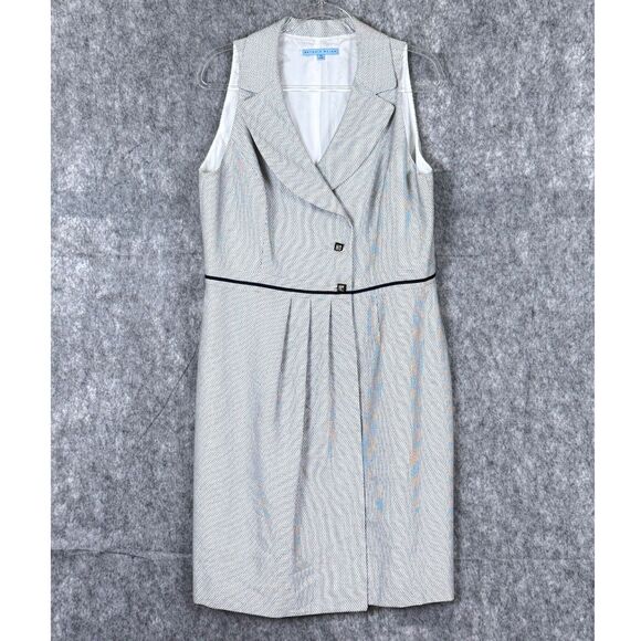 Antonio Melani Sleeveless Wrap Dress Collar Blk White Micro Pattern Work Career - Picture 1 of 12